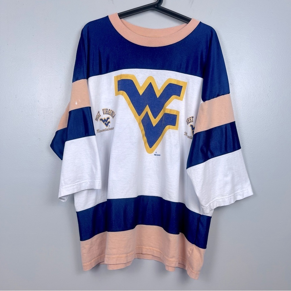 TSI West Virgina Mountaineers 3/4 Sleeve Peach & Blue Striped T-SHirt Size XL
